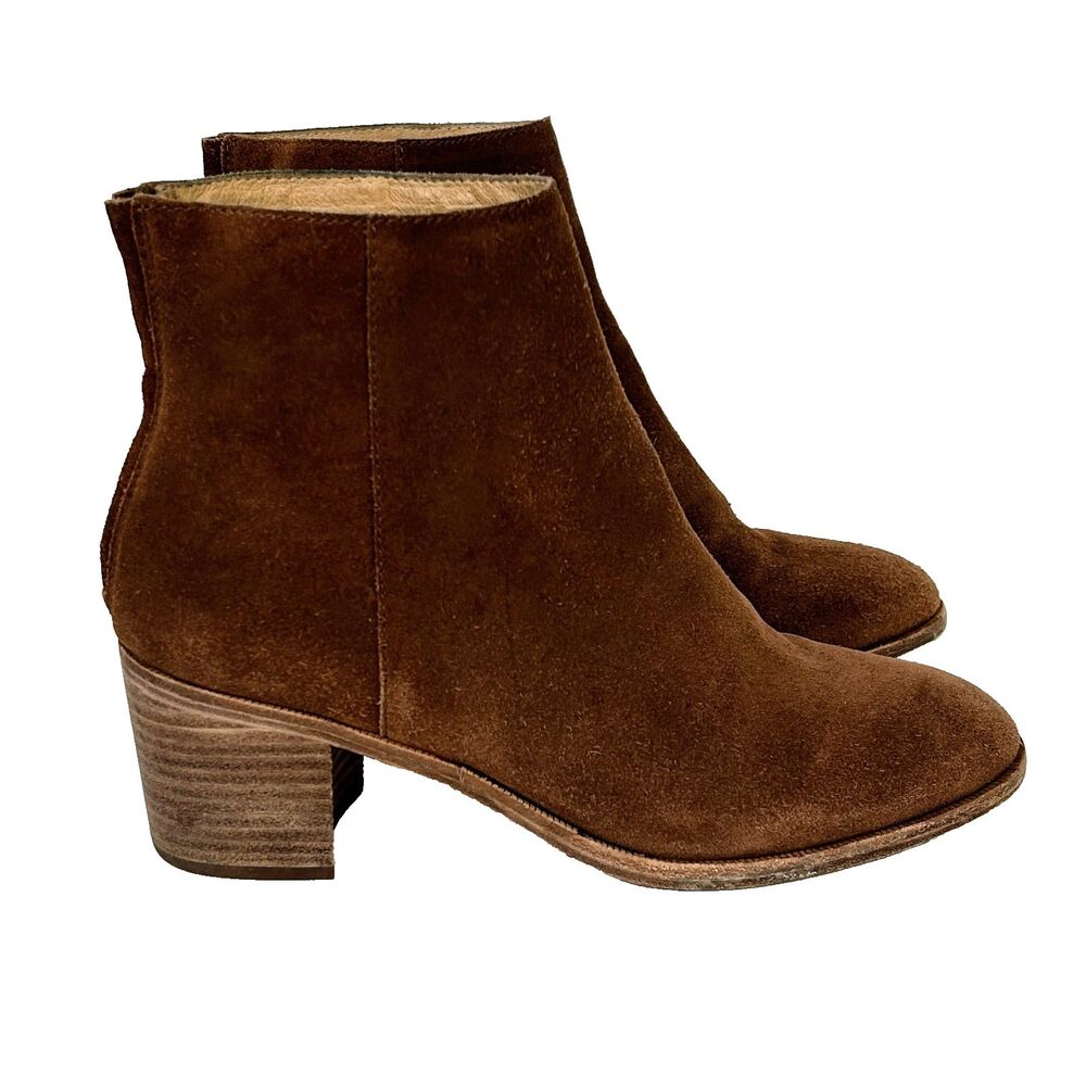 Madewell Pauline Boot Suede Leather Ankle Booties Cognac Brown Heeled Shoes 8